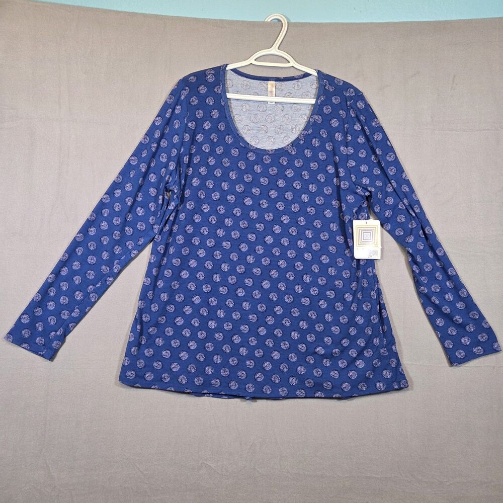 LuLaRoe Lynnae Top Women's 2XL Blue Purple Geometric Long Sleeve Blouse NWT